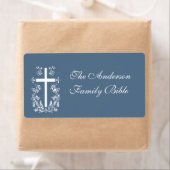 Blauw en Wit Bijbel Cross Label (Insitu)