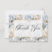 Blauw en wit bijtend Floral Gold Lijst Wit Bedankkaart (Voorkant)
