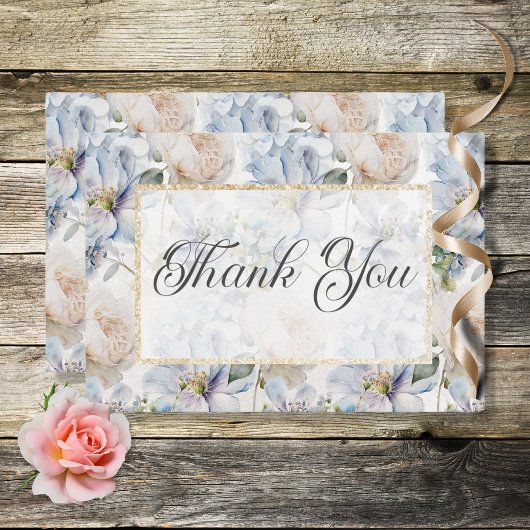 Blauw en wit bijtend Floral Gold Lijst Wit Bedankkaart