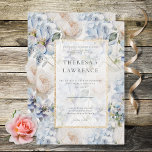 Blauw en wit bijtend Floral Gold Lijst Wit Kaart<br><div class="desc">Dit ontwerp is voorzien van een prachtig zacht periwinkle blauw en wit roestachtig bloempatroon op een stoffige periwinkle blauwe oude achtergrond. De tekst wordt getoond op een zacht wit transparant tekstgebied met een faux goudglitter lijst. de rug gaat het bloempatroon verder. Deze kaart maakt deel uit van de Blue &...</div>