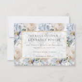 Blauw en wit bijtend Floral Gold Lijst Wit Save The Date (Achterkant)