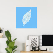 Blauw en wit blad skelet lijnkunst poster (Thuiskantoor)