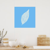 Blauw en wit blad skelet lijnkunst poster (Keuken)