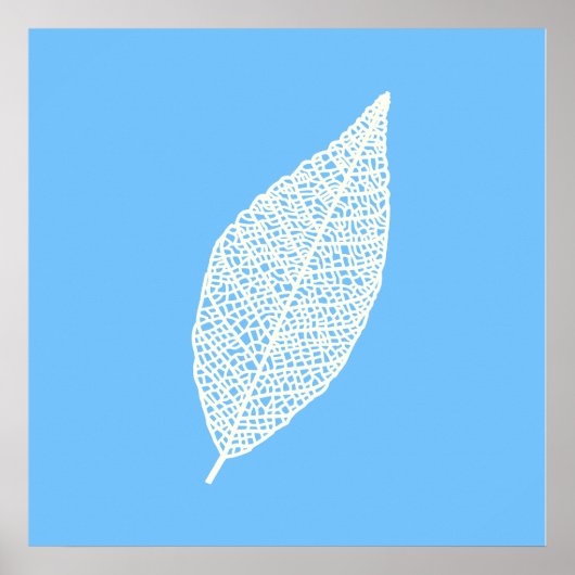 Blauw en wit blad skelet lijnkunst poster (Voorkant)