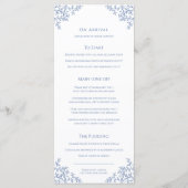 Blauw en wit blad tekening monogram bruiloft menu (Achterkant)