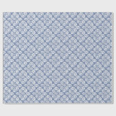 Blauw en wit bladmotief inpakpapier (Vlak)