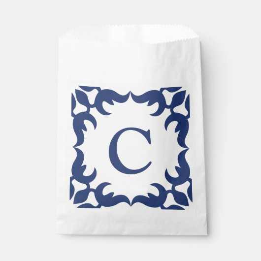 Blauw en wit blauw Lijst monogram Bedankzakje (Voorkant)