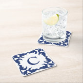 Blauw en wit blauw Lijst monogram Kartonnen Onderzetters (Insitu)