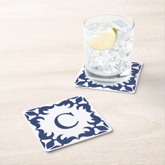 Blauw en wit blauw Lijst monogram Kartonnen Onderzetters (Insitu)