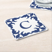Blauw en wit blauw Lijst monogram Kartonnen Onderzetters (Schuin)
