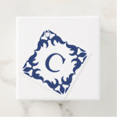 Blauw en wit blauw Lijst Monogram Square Bedankjes Labels (In situ)