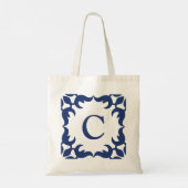 Blauw en wit blauw Lijst monogram Tote Bag (Achterkant)