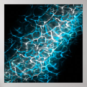 Blauw en wit bliksem waterreflectie poster