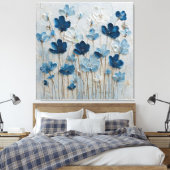 Blauw en Wit Bloei Abstracte Wandkunst Canvas Afdruk (Insitu (Slaapkamer))