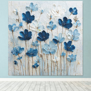 Blauw en Wit Bloei Abstracte Wandkunst Canvas Afdruk