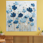 Blauw en Wit Bloei Abstracte Wandkunst Canvas Afdruk (Insitu (Woonkamer))