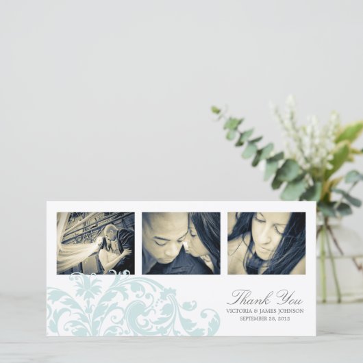 BLAUW EN WIT BLOEIEN | BRUILOFT BEDANKT KAART (Staand voorkant)