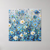 Blauw en Wit Bloeiend Veld Abstracte Wandkunst Canvas Afdruk (Voorkant)