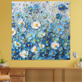 Blauw en Wit Bloeiend Veld Abstracte Wandkunst Canvas Afdruk (Insitu (Woonkamer))