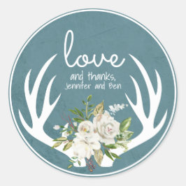Blauw en Wit Bloem Boho Geweien Dank Je Ronde Sticker
