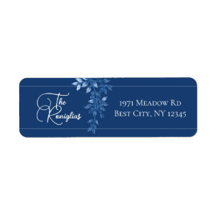 Blauw en Wit Bloem Motief Retouradres Label