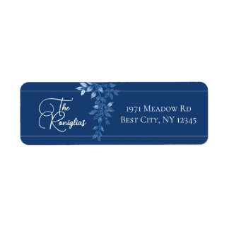 Blauw en Wit Bloem Motief Retouradres Label