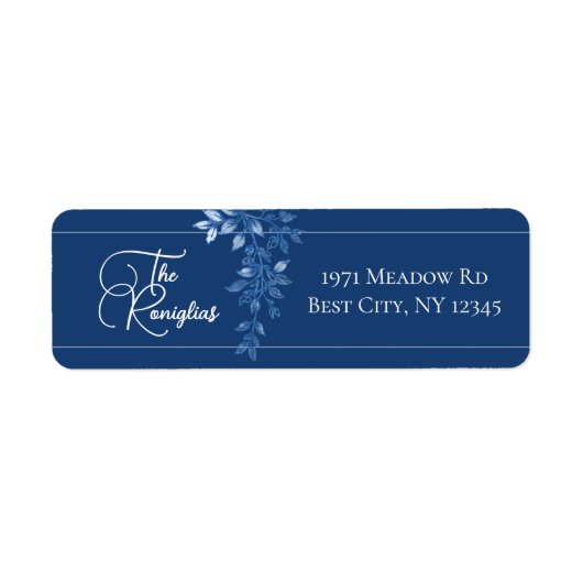 Blauw en Wit Bloem Motief Retouradres Label (Voorkant)