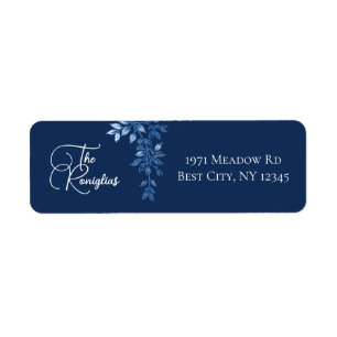 Blauw en Wit Bloem Motief Retouradres Label