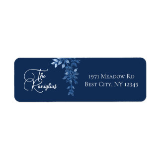 Blauw en Wit Bloem Motief Retouradres Label