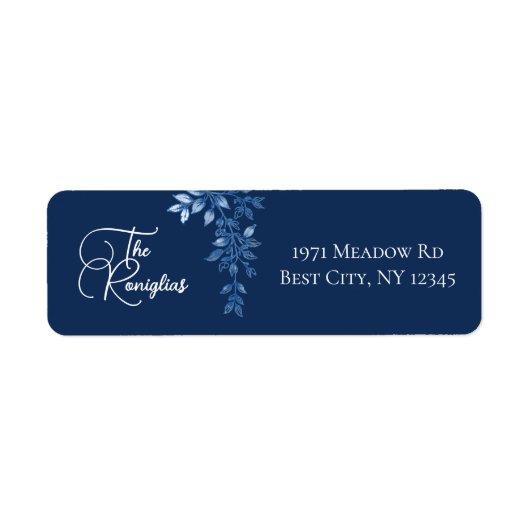 Blauw en Wit Bloem Motief Retouradres Label (Voorkant)