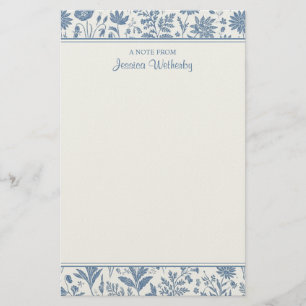 Blauw en wit bloem toilepatroon gepersonaliseerd briefpapier