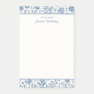 Blauw en wit bloem toilepatroon gepersonaliseerd post-it® notes