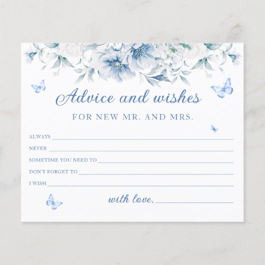 Blauw en wit Bloemen Advies en Wensen Kaarten (Voorkant)