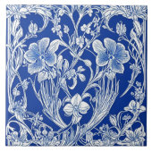 Blauw en wit Bloemen Art Deco Art Nouveau Bloem Tegeltje (Voorkant)