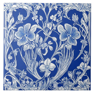 Blauw en wit Bloemen Art Deco Art Nouveau Bloem Tegeltje