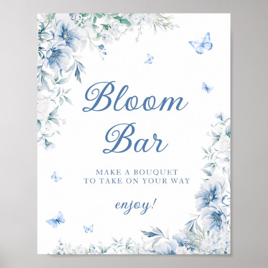 Blauw en wit Bloemen Bloem Bar Poster (Voorkant)
