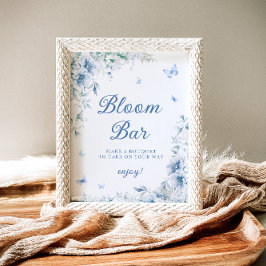 Blauw en wit Bloemen Bloem Bar Poster