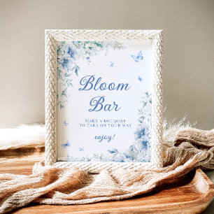 Blauw en wit Bloemen Bloem Bar Poster