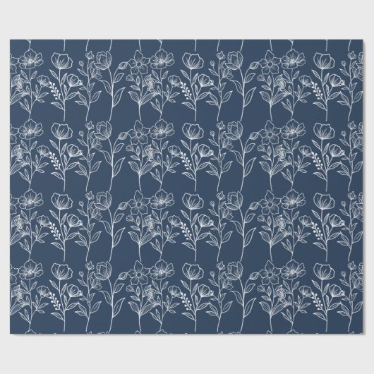 Blauw en Wit Bloemen Bruidsbruiloften Cadeaupapier (Vlak)