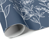 Blauw en Wit Bloemen Bruidsbruiloften Cadeaupapier (Rol Hoek)