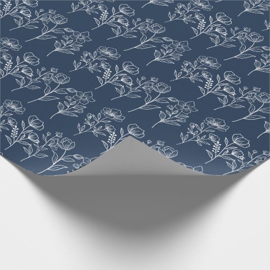 Blauw en Wit  Bloemen Bruidsbruiloften Cadeaupapier (Hoek)