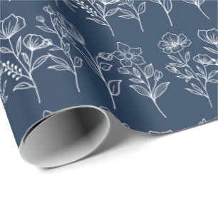 Blauw en Wit Bloemen Bruidsbruiloften Cadeaupapier