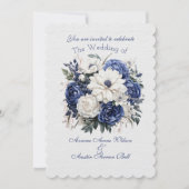 Blauw en Wit Bloemen Bruiloft Boeket Kaart (Voorkant)