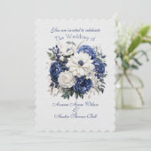 Blauw en Wit Bloemen Bruiloft Boeket Kaart (Staand voorkant)