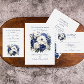 Blauw en Wit Bloemen Bruiloft Boeket Kaart