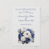 Blauw en Wit Bloemen Bruiloft Boeket Save The Date (Voorkant / Achterkant)