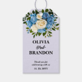 Blauw en wit Bloemen bruiloft Dank u Cadeaulabel (Voorkant)