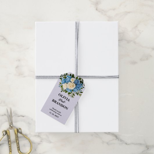 Blauw en wit Bloemen bruiloft Dank u Cadeaulabel (Met Touw)