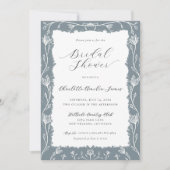 Blauw en wit bloemen bruiloft feest uitnodiging (Voorkant)