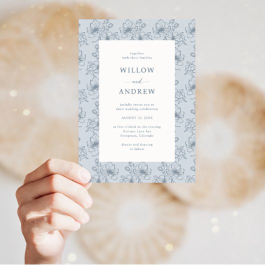  Blauw en Wit Bloemen Bruiloft Kaart